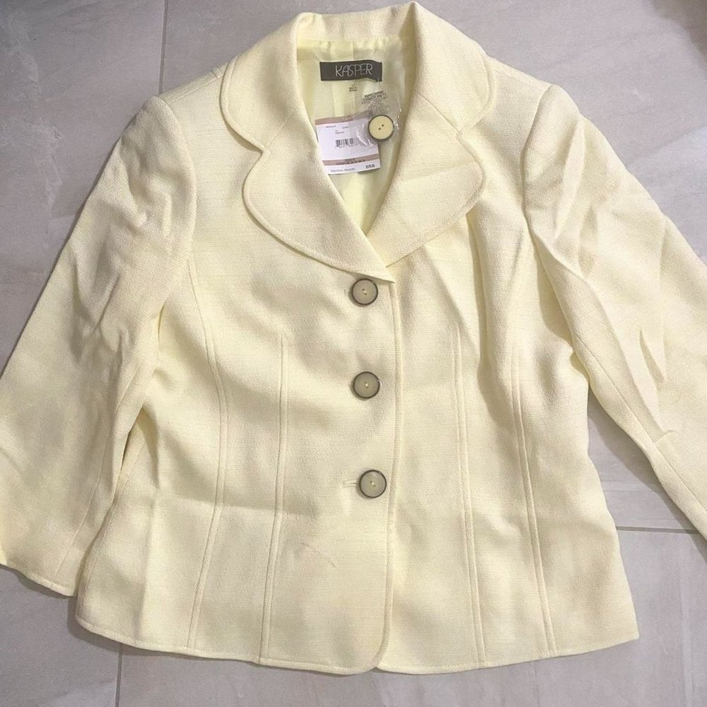 $129 NWT Kasper Vintage Buttoned Blazer Jacket Butter Creamy Yellow